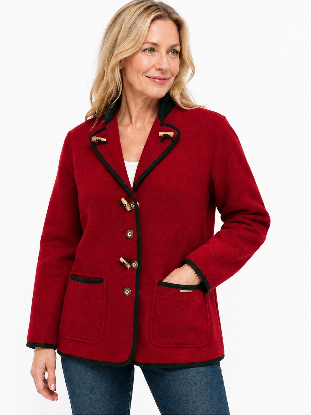 Geiger Vintage 90 Austria Women’s Red Boiled Wool Jacket Size 38 Tyrolean Toggle